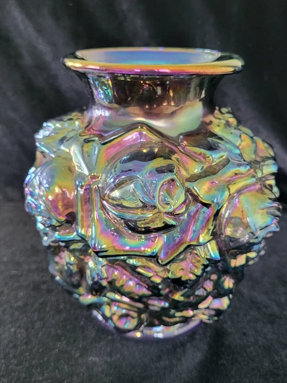 Vintage Imperial Carnival Glass La Bella Rose Vase 6